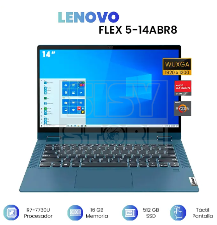 LENOVO FLEX 5 14ABR8 2-IN-1 Ryzen™ 7 7730U 512GB SSD 16GB 14" WUXGA (1920x1200) TOUCHSCREEN IPS WIN11 ABYSS BLUE Backlit Keyboard FP Reader