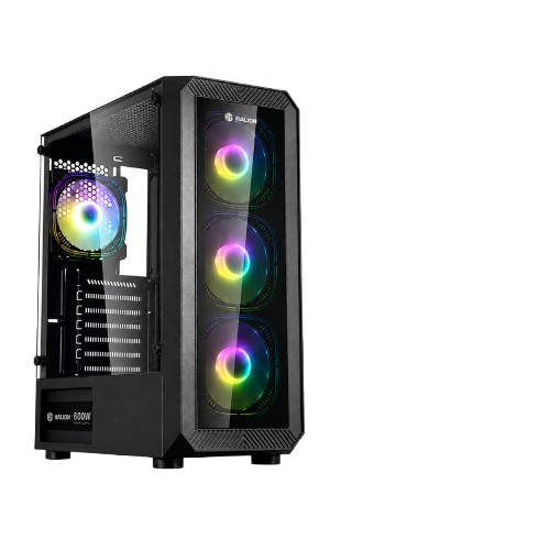 CASE CON FUENTE HALION SPARTA 844 BLACK RGB 4 FAN ATX FUENTE 600W