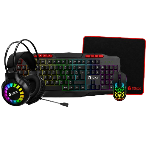 COMBO GAMER TEROS TE-5014S 4 EN 1 TECLADO MOUSE AUDIFONO PAD